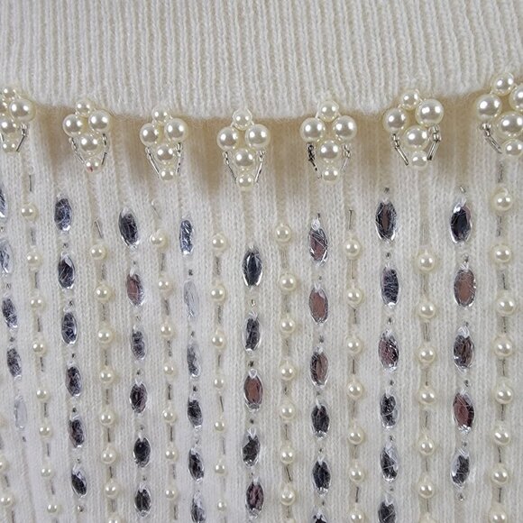 Vintage Pappagallo Beaded Pearl Off-Shoulder Sweater | Angora Wool Blend - Picture 5 of 11